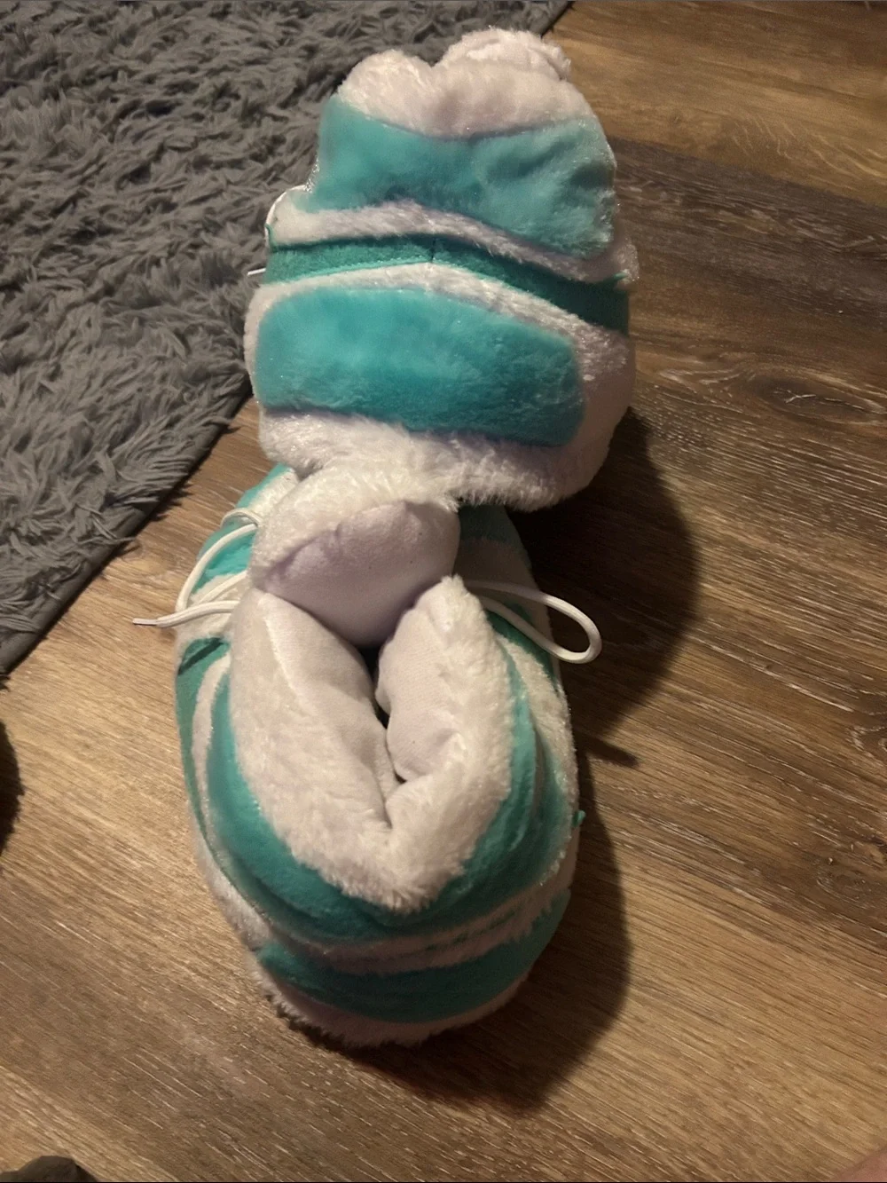 Nike Kids Teal and White Plush Bootie Slippers